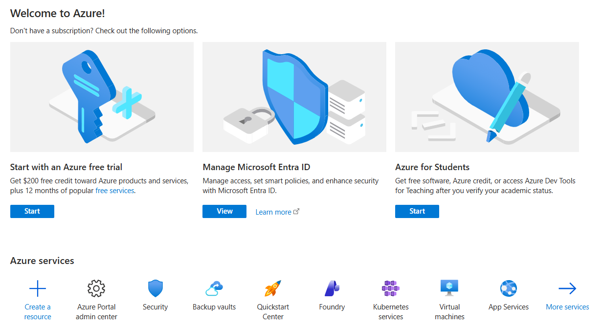 Azure and Microsoft Entra ID identity and cloud services screen